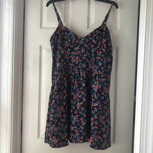Black Dress with Floral Design with Pockets